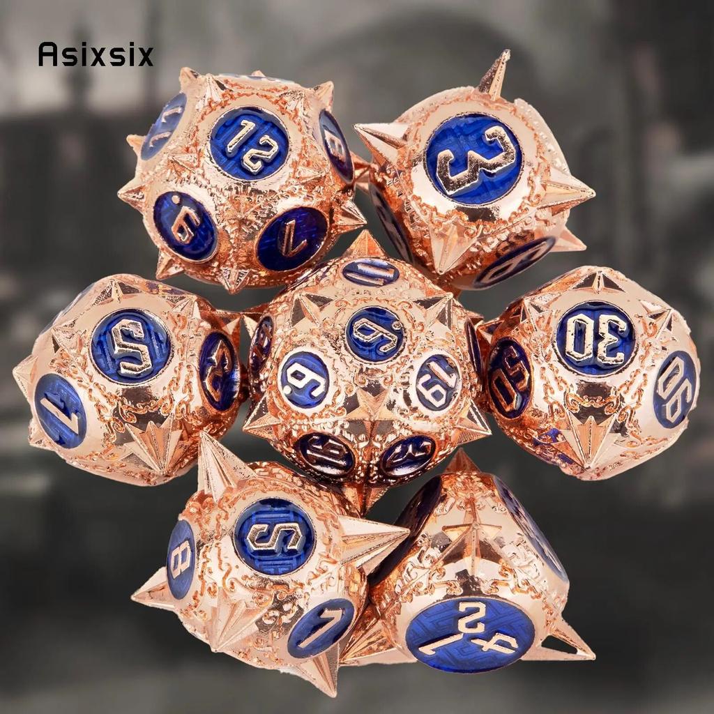 7 Pcs Copper Blue Meteor Hammer Metal Dice Solid Metal Polyhedral Dice Set Suitable for Role-Playing RPG  Board Game Card Game