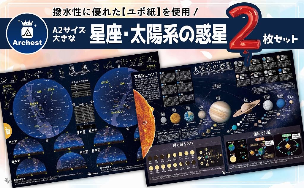 Archest Bad Konstellationen und das Sonnensystem Lerne Sommer- und Winterkonstellationen Wasserdichtes Lernset mit 2 Postern - - Poster,