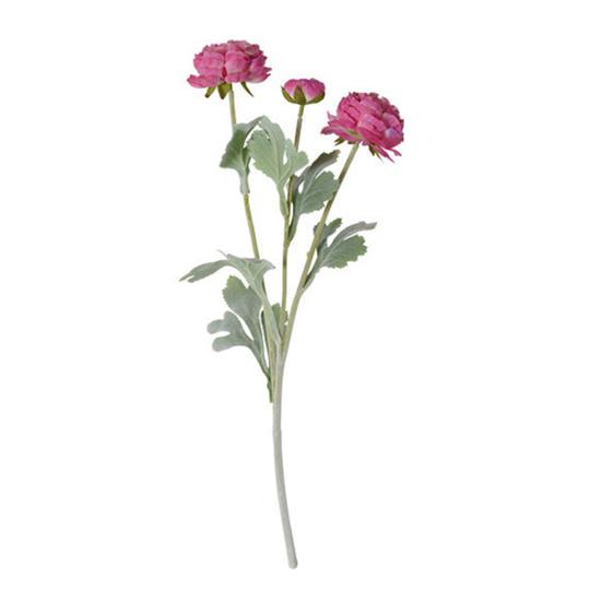 Artificial Ranunculus Flower Faux Silk Ranunculus Bouquet with 2 Heads Full Blooms And 1 Bud for Floral Arrangement Wedding Event Centerpiece