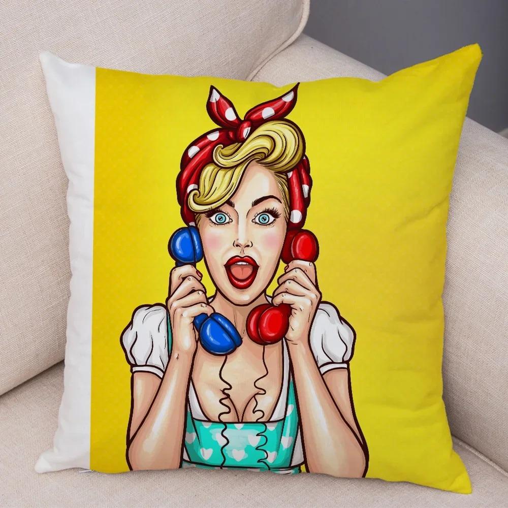 Home Decor Pop Art Style Women With Money Pillow Pattern Cushion Cover Suitable For Sofa Bedroom Car Pillow Cover
