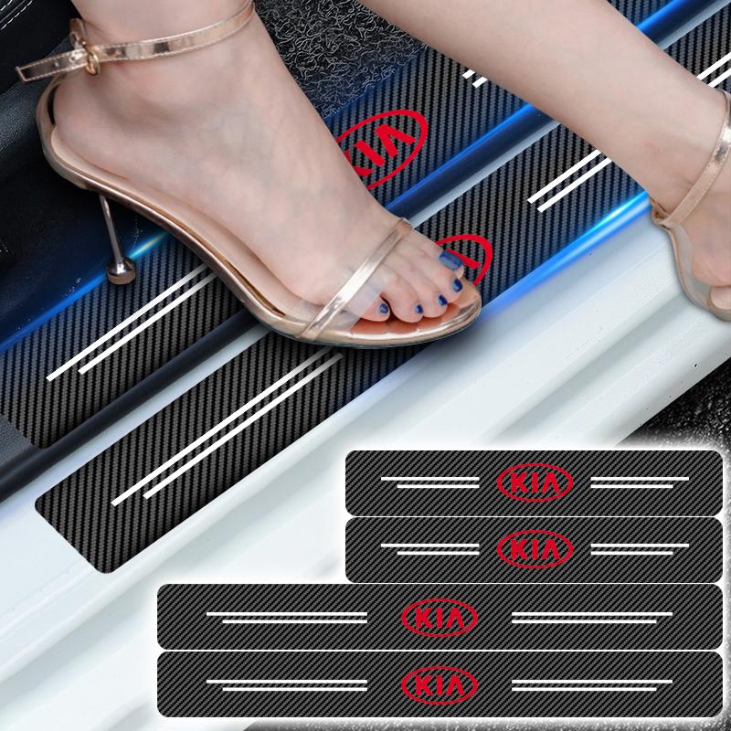 4Pcs Carbon Fiber Car Door Sill Protection Sticker Anti-scratch Refit 3D Sticker For Kia Rio Ceed Sportage Cerato Soul Sorento K2 K5 K6 K7 K8 Flip