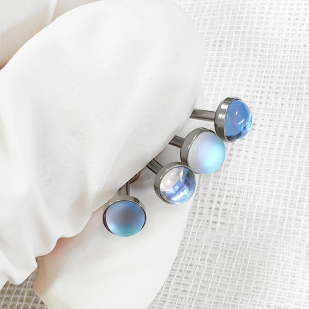 JT 1Pcs F136 Titanium Lip Studs AB Colour Moonstone Polished Opal Ear Bone Studs Body Piercing Jewellery