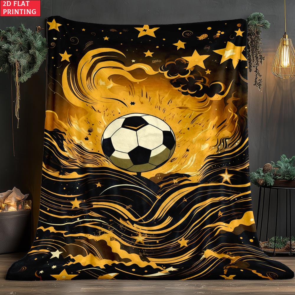 Golden Soccer Print Thin Flannel Blanket for Bedroom,Living Rooms,Sofas Blankets,Lunch Breaks,blankets Fluffy Blanket