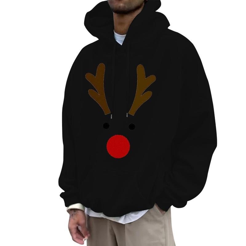 Christmas Clothing Print Deer Hooded Sweatshirt Couple Outfit Fashionable Casual Loose Long-sleeved Top