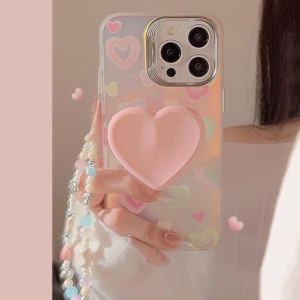 Laser Color Love Stand Suitable for Apple 16pro Max Mobile Phone Case IPhone 15 Chain 11 Hard 13