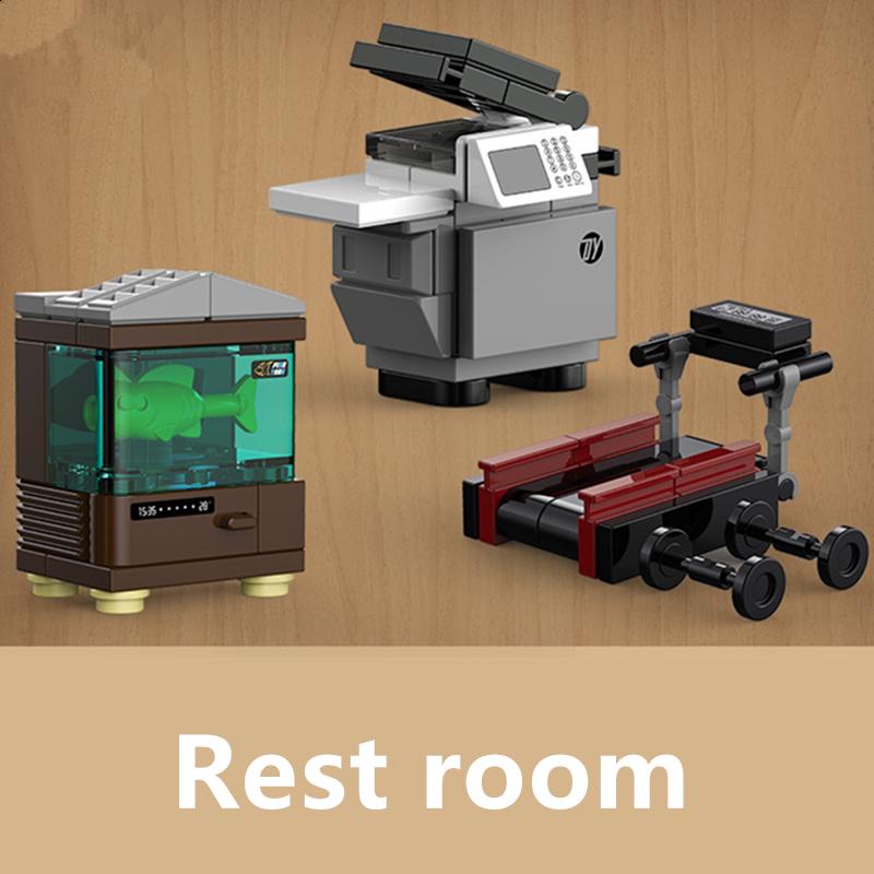 DIY Bathroom Living Room Coffee Machine Piano Treadmill Fish Tank Furniture Decorate Building Blocks Model Bricks Sets Kits Toys