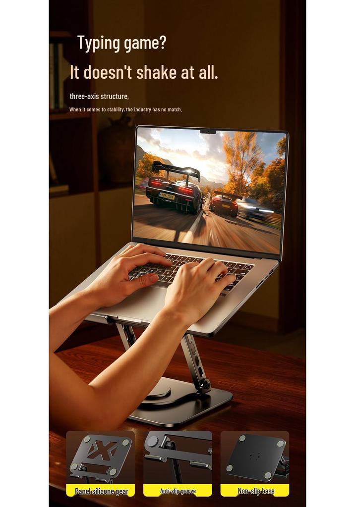Carbon Steel Laptop Stand: 720° Rotation, Adjustable Height, Non-slip, Foldable, Heat Dissipation