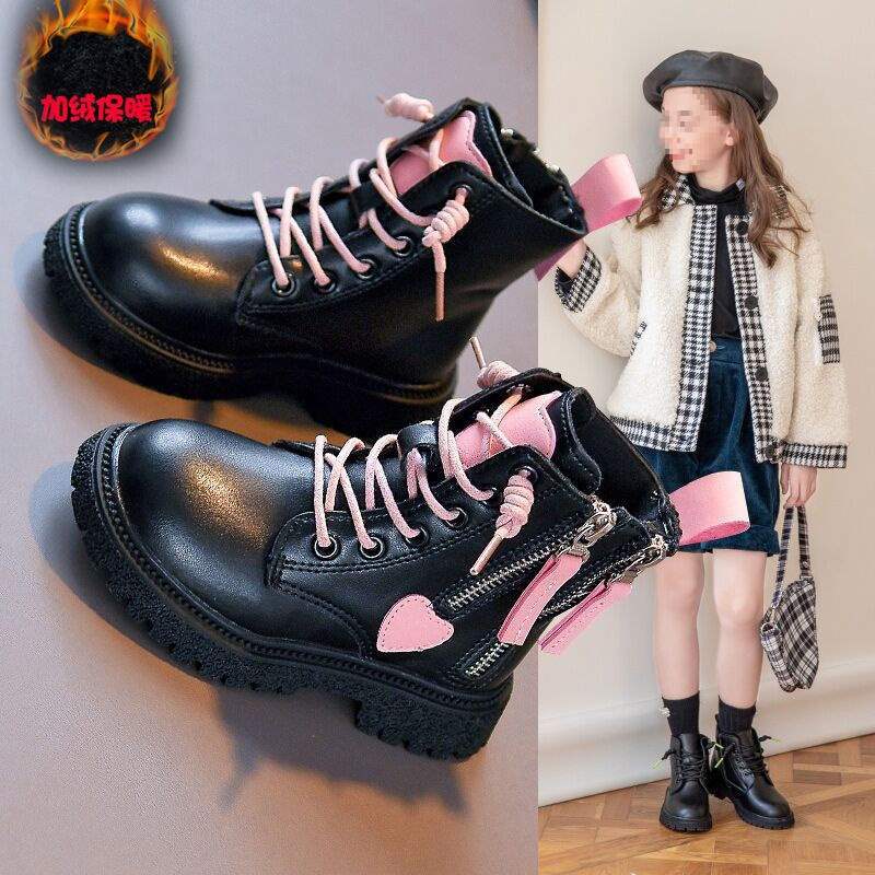 Girls Martin boots 2025 winter new children's boots boys British versatile medium and older children's velvet short boots