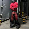 LUXEON Amerikanische Y2K Roter Drache Bestickte Weite Hosen Herren Retro Schwere Industrie Waschung Harajuku Hip-Hop Locker Lässige Jeans