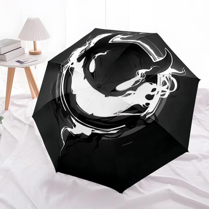 1pc Demon Art Pattern Automatic Folding Umbrella - Compact 8-Rib Design, Durable Plastic & Iron, Lightweight for Outdoor Daily Use083