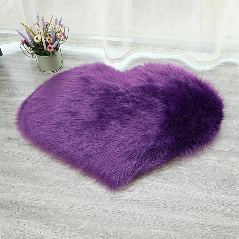 Solid Color Heart-Shaped Long Pile Faux Wool Bedroom Floor Mat