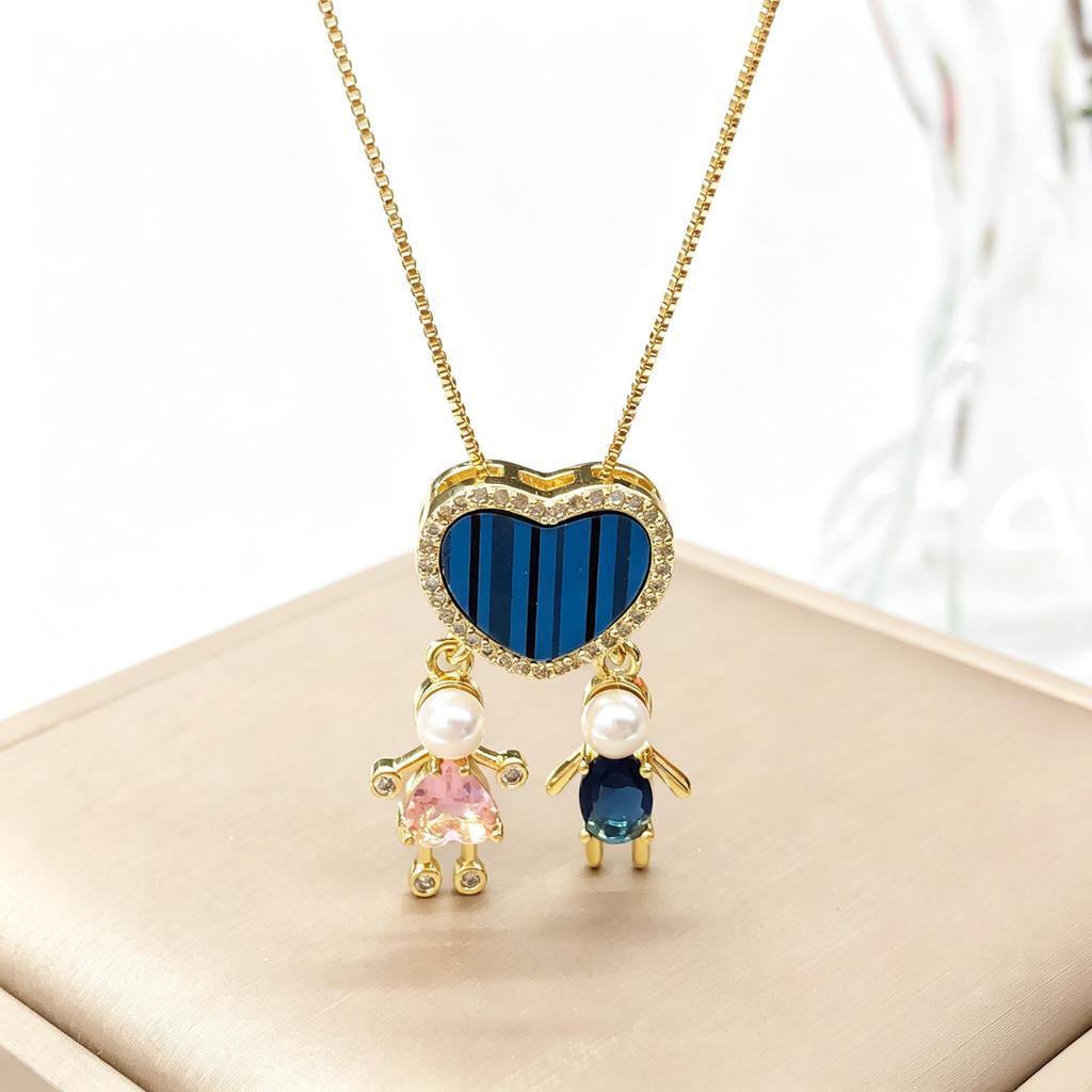 New Arrival Heart-Shaped Zircon Pearl Sons Daughters Neck Necklaces Classic Daily Party Jewelry for Boys Girls Teen Gifts