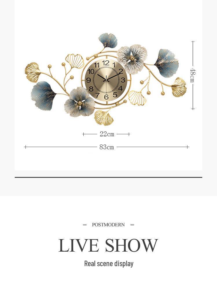 Elegant Ginkgo Leaf Chinese Style Silent Wall Clock for Living and Dining Rooms