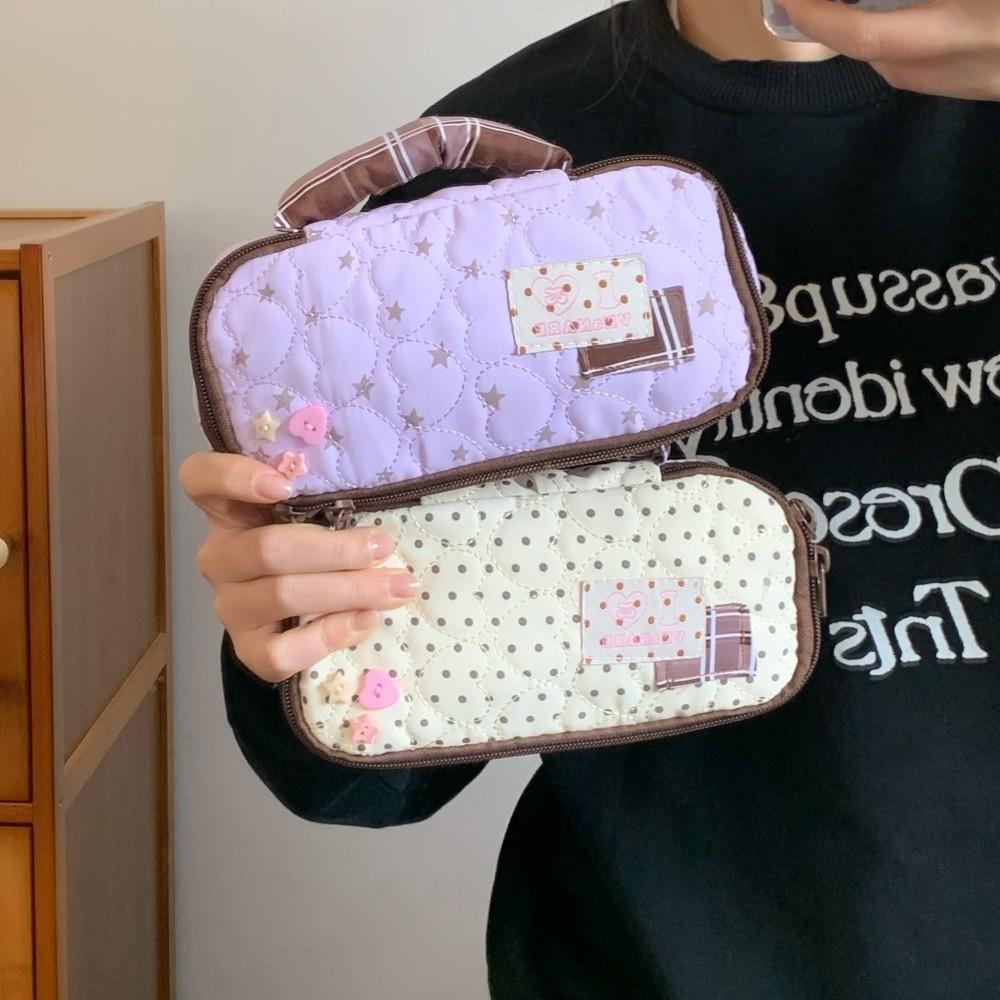 Large Capacity Korean Stationery Bag Star Love Heart Pen Storage Bag Dot Cloth Pencil Case Student