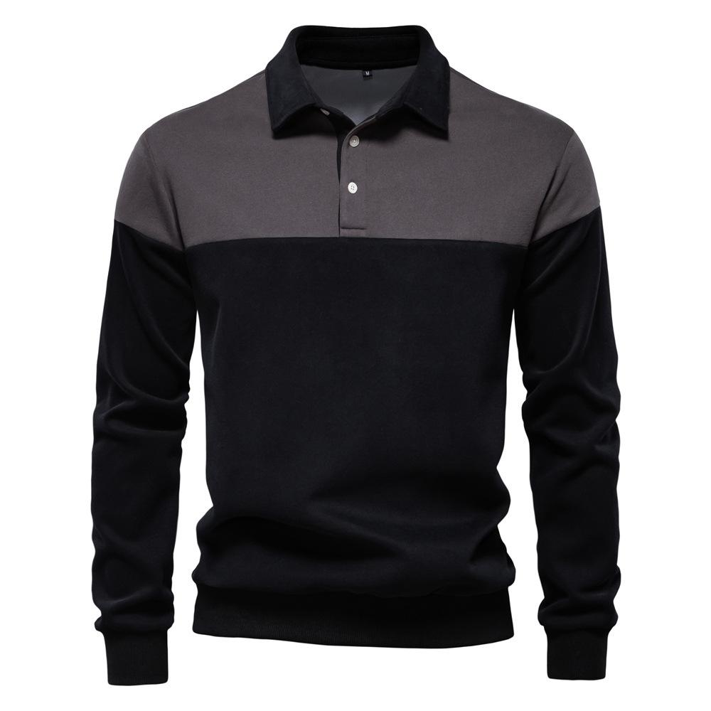2025 New Arrival Long-Sleeve Polo-Collar Sweatshirt for Men, High-Quality Patchwork Casual Top
