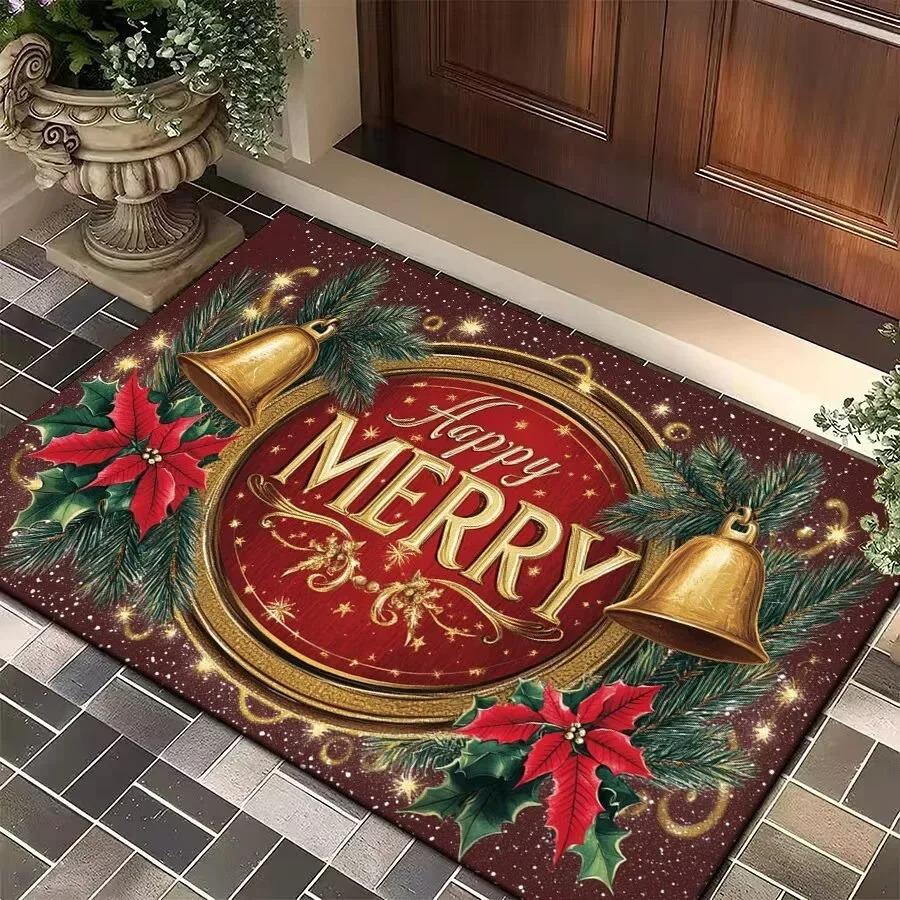 Exquisiter Weihnachtsteppich Badezimmerteppich Anti-Rutsch und Retro Saugfähige Matte Fußmatte Neujahrsparty Rote Heimdekoration Teppich