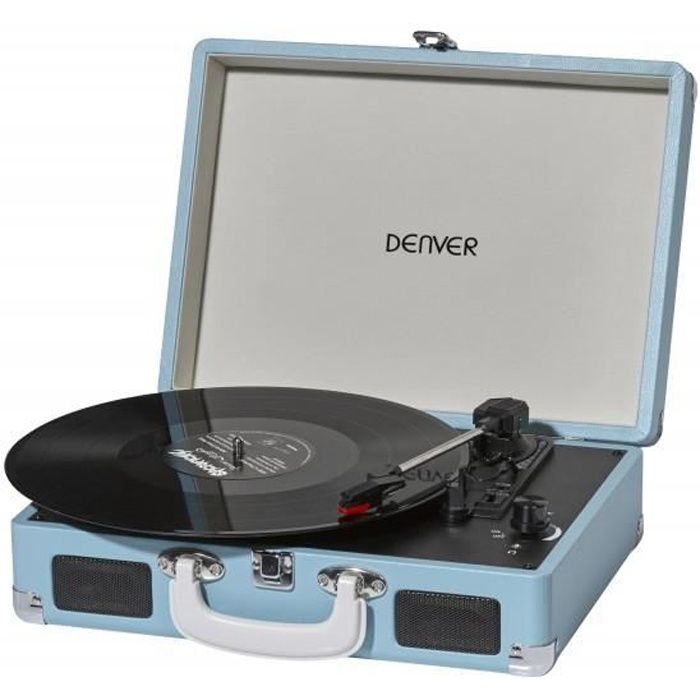 Platine Vinyle Tourne-Disque DENVER VPL-120 Bleu - USB - Haut-Parleurs - 33 1/3, 45, 78 tr/min