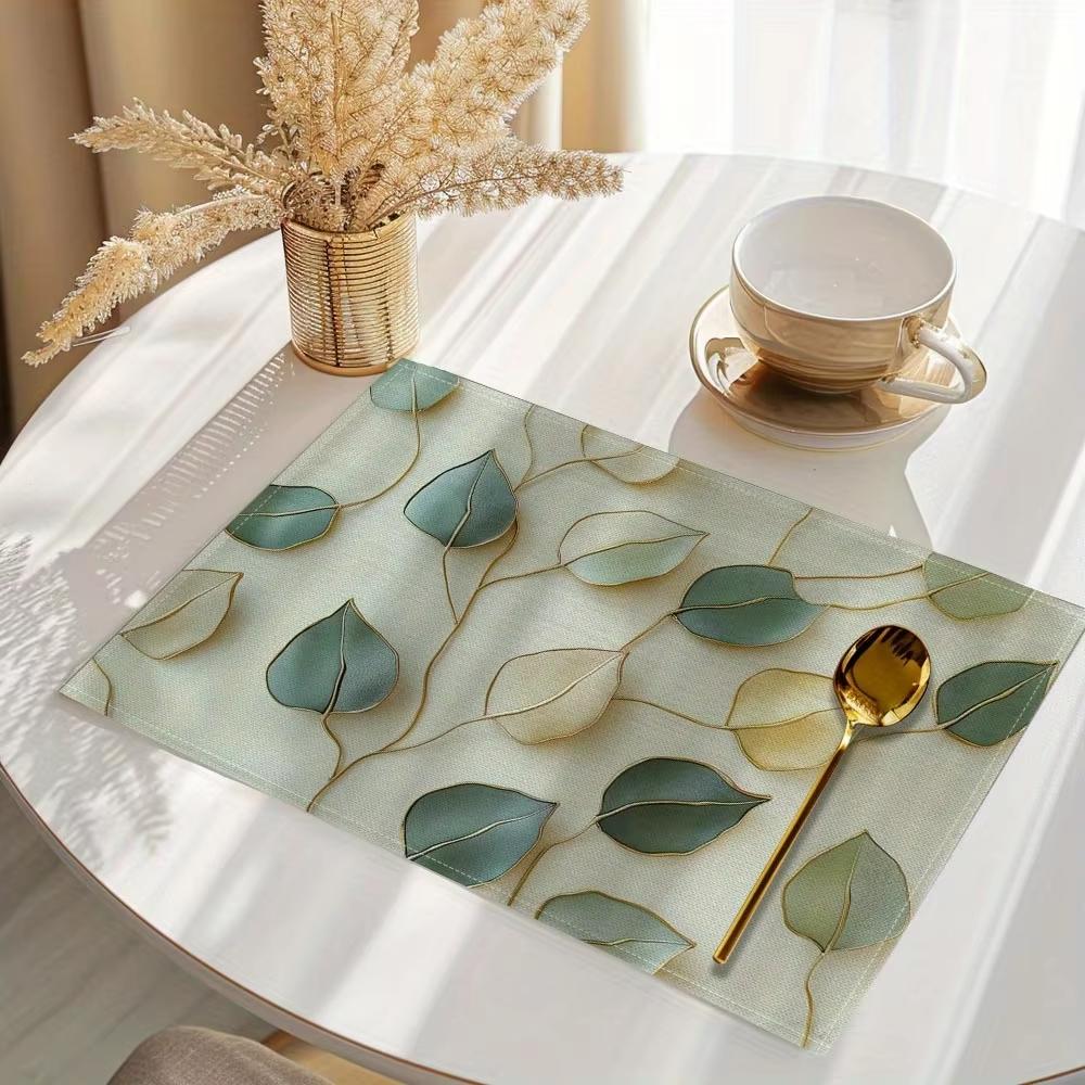 VIKAMA 4PC Nordic Style Green Leaf Placemats Waterproof And Heat Insulating Home Dining Mats Ins Style Table Decoration