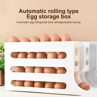 Fridge Egg Storage Box Four Tiers Automatic Rolling Large Capacity Space-Saving 30 Egg Organizer