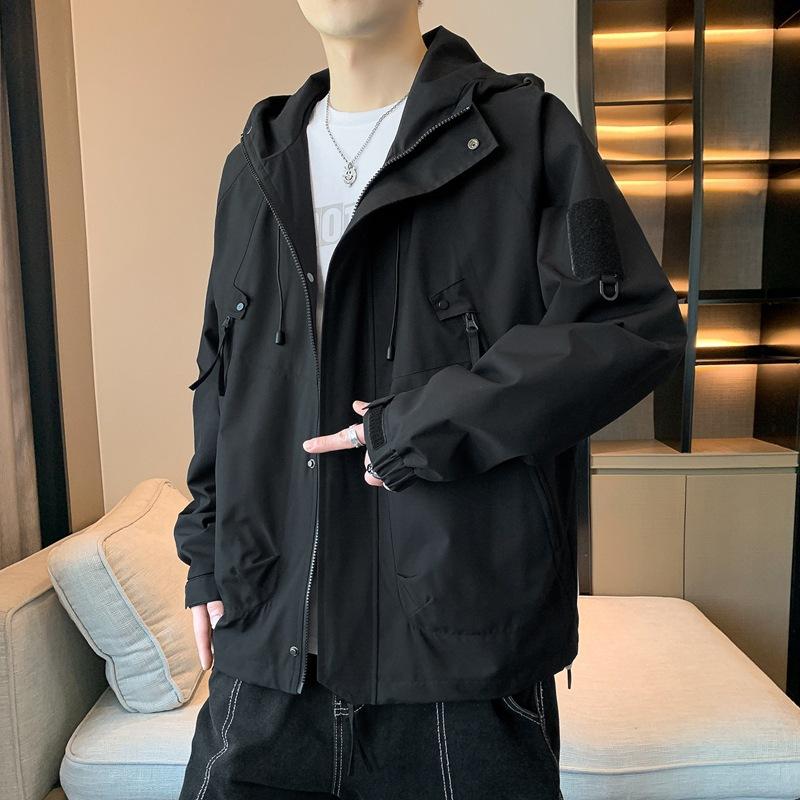 Men's Jacket Casual Spring and Autumn High School College Student Plus Size Premium Jacket Hooded Tooling Jacket