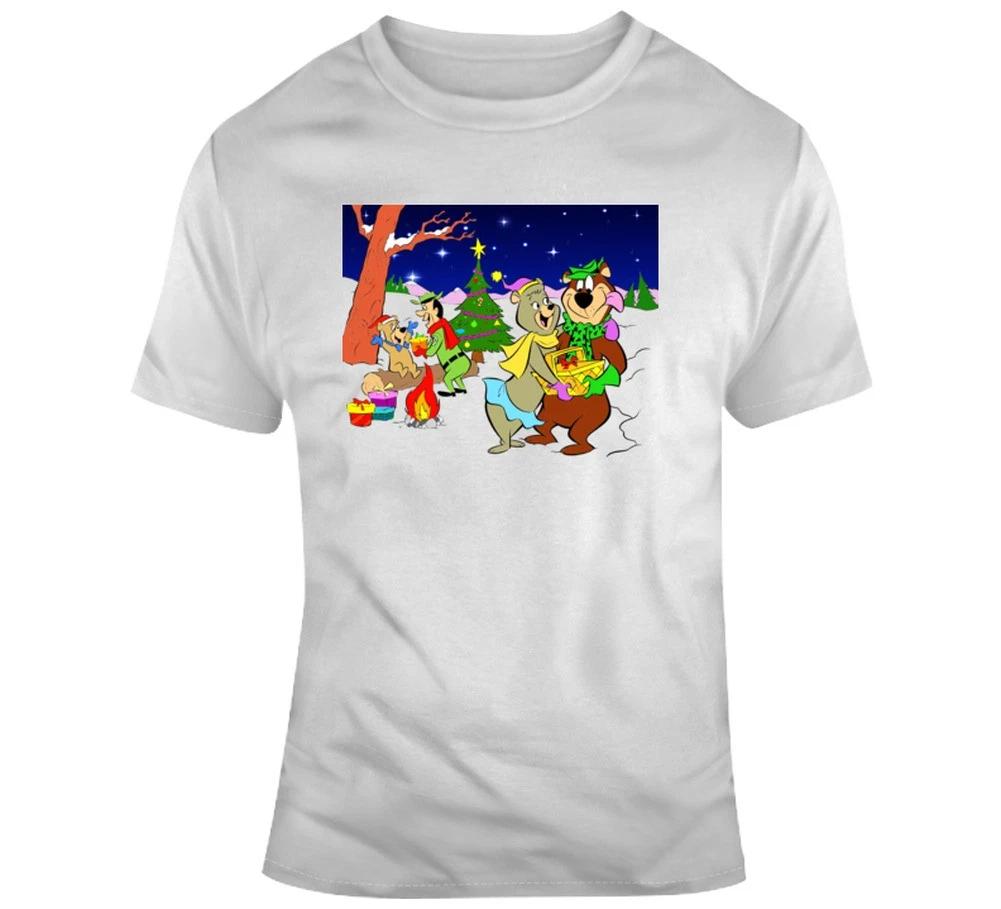White Retro Vintage Christmas T-shirt X-mas Tee Yogi Bear T Shirt L