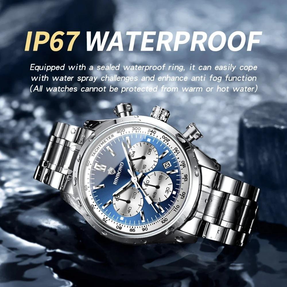 BINBOND Top Brand Luxury Man Watches Waterproof Luminous Date Chronograph Men's Quartz Watch Stainless Steel Sports Watch
