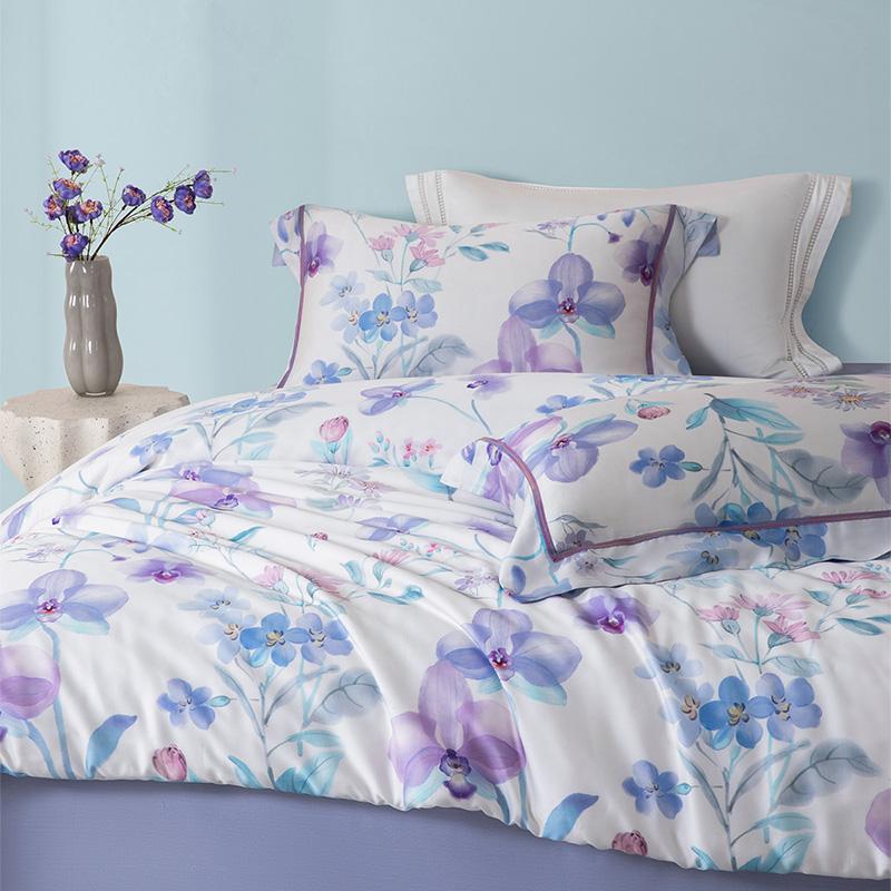 Mengjie Home Textile Lyocell Fiber Four Piece Set Silk Smooth Breathable Flower Style