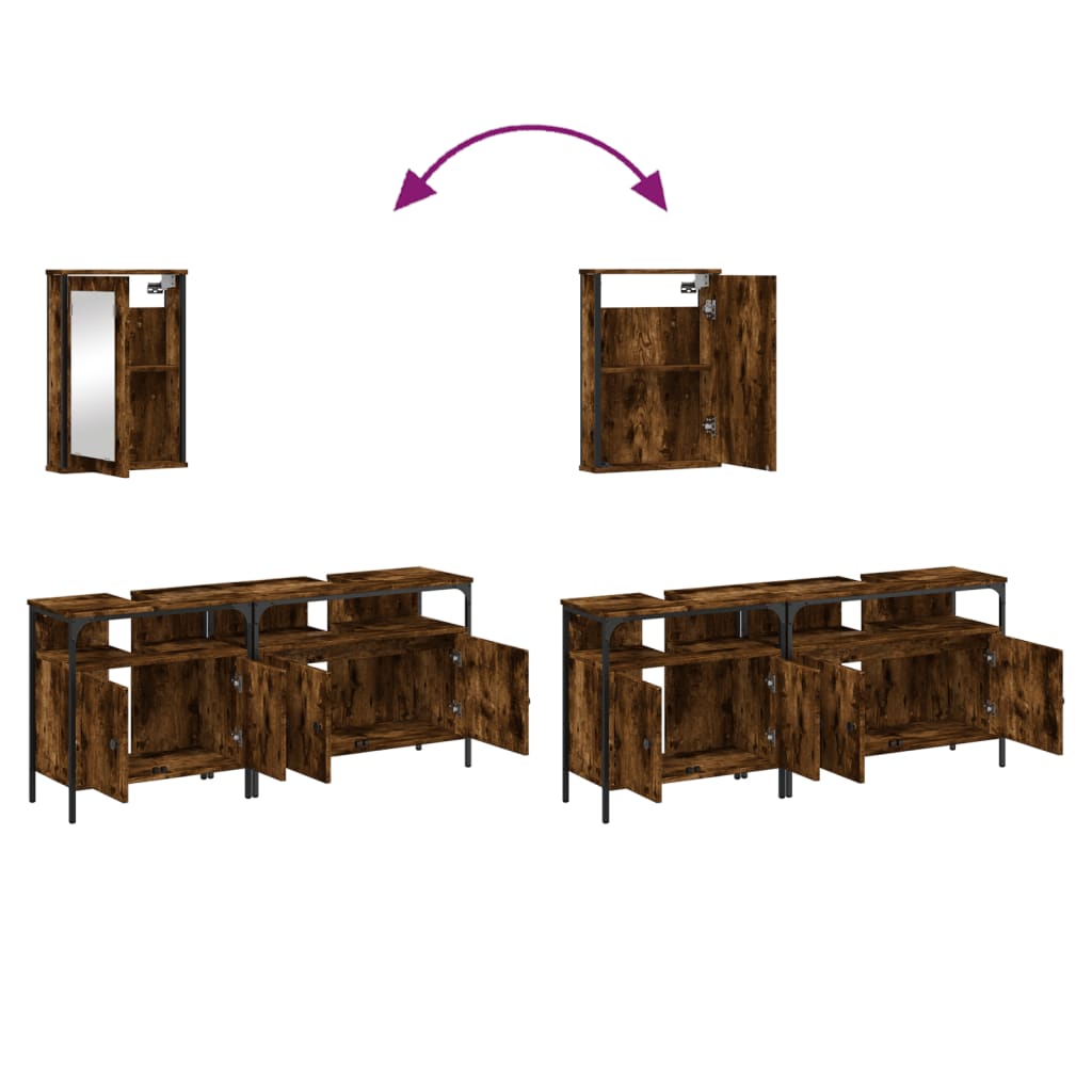 3 piece bathroom furniture set smoked oak wood based material