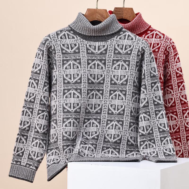 Hengyuanxiang Men's Striped Wool Turtleneck Sweater