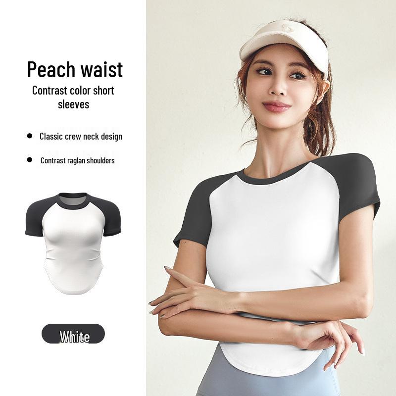 

Juyitang Women s Contrast Color Pleated Yoga Tops - Slim Waist, Barely-There Feel Sportswear for Outdoor Fitness Medium