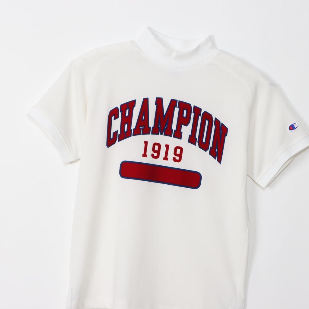 Champion Golf Short Odor UV Graphic Logo Mock Women's T-Shirt, Sleeve, Antibacterial, Resistant, Quick-Drying, Protection, Print, Neck, Off-White,
