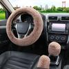 Artificial Rabbit Fur Car Steering Wheel Cover Warm Winter Car Handbrake Shift Cover Three-piece Set Heating Steering Wheel 38cm