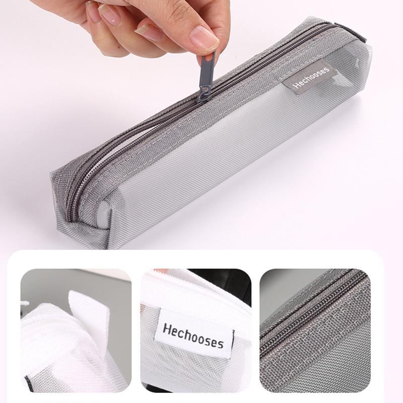 

HE CHOOSES D016 Mini Square Mesh Nylon Pencil Bag Student Stationery Storage Bag Black
