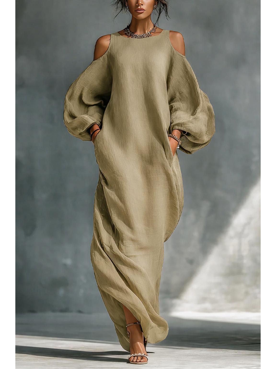 

2026 Spring/Summer Women s High-End Off-Shoulder Long Sleeve Mid-Waist Pullover Dress S