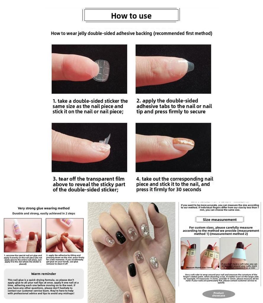 Nagelsticker Handgemachtes Set Mit Schwarzen Glänzenden Strasssteinen Stern Geeignete Muster