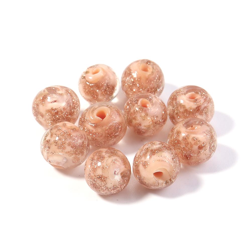 10pcs 8/10/12mm Lampwork Beads Colorful Golden Sand Glass Round Loose Beads For Jewelry Making DIY Bracelet Earrings Accessories