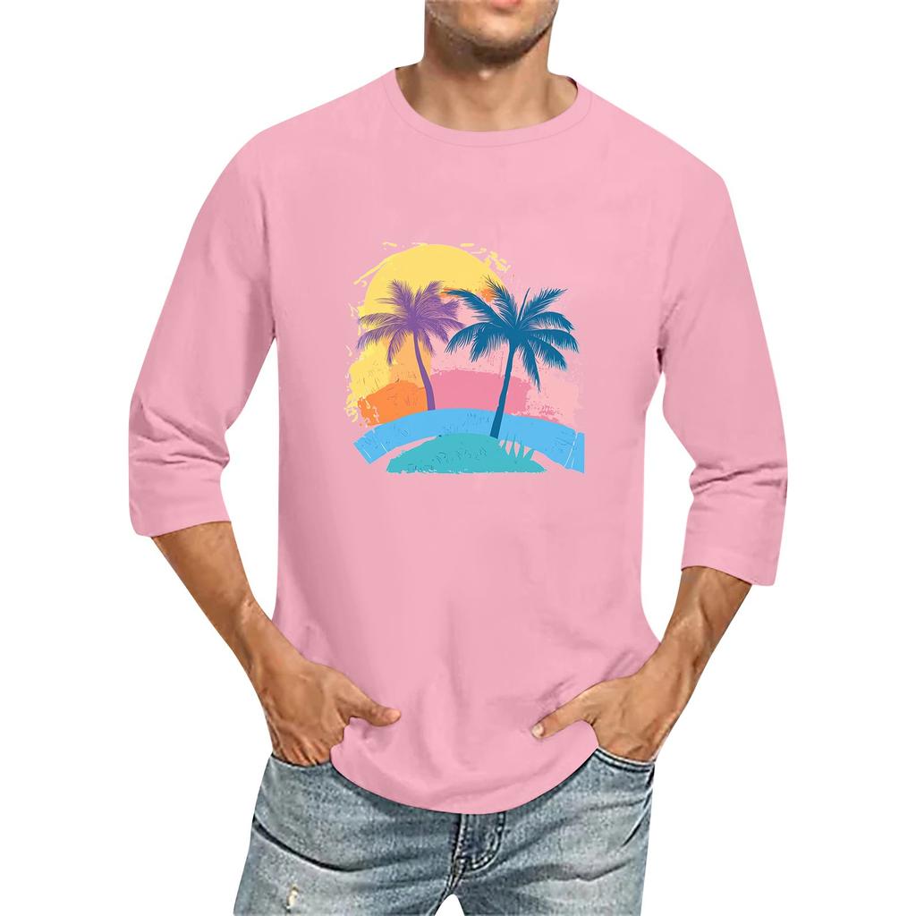 Jednobarevné pánské tričko s kulatým výstřihem a tříčtvrtečním rukávem