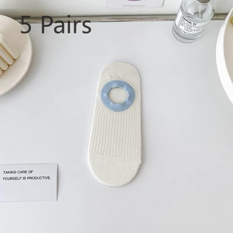 

5 пар носков-лодочек из чистого хлопка без косточек, впитывающих пот, силиконовых, нескользящих, с мелким носком, для женщин на лето 5 Pairs синий/белый