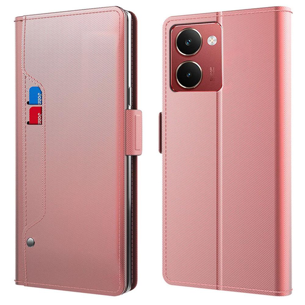 

For Realme P3 Ultra 5G Case Stand PU Leather Phone Cover Card Holder Mirror Rose Gold