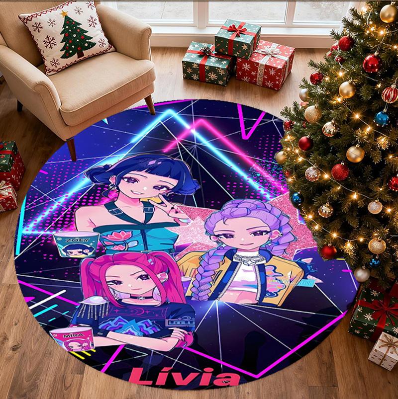 Tappeto Rotondo con Motivo KPop Demon Hunters, Tappetino da Interno/Esterno, per Picnic, Sala Giochi, Camera da Letto, Ufficio, Soggiorno, Tappeto Decorativo per la Casa, Regalo di Compleanno