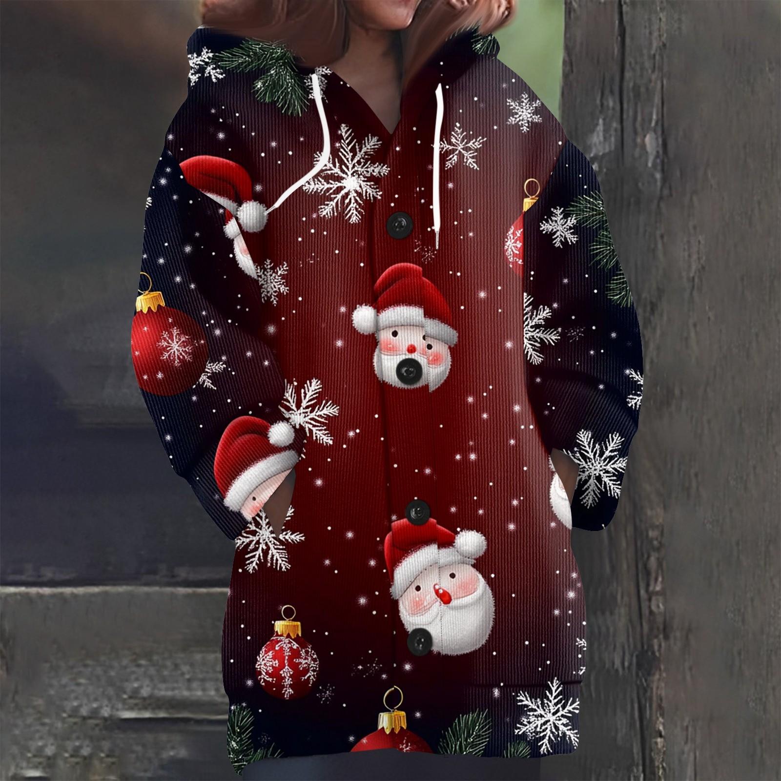 

Свитшоты для женщин Вязаный свитер с длинным рукавом Принт Вязаный худи с пуговицами Кардиган Пальто XL винный