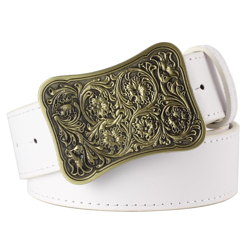 New Fashion Women Belt Gorgeous Arabesque Floral Pattern Noble Royal Flower Metal Buckle Lady Daily Waistband
