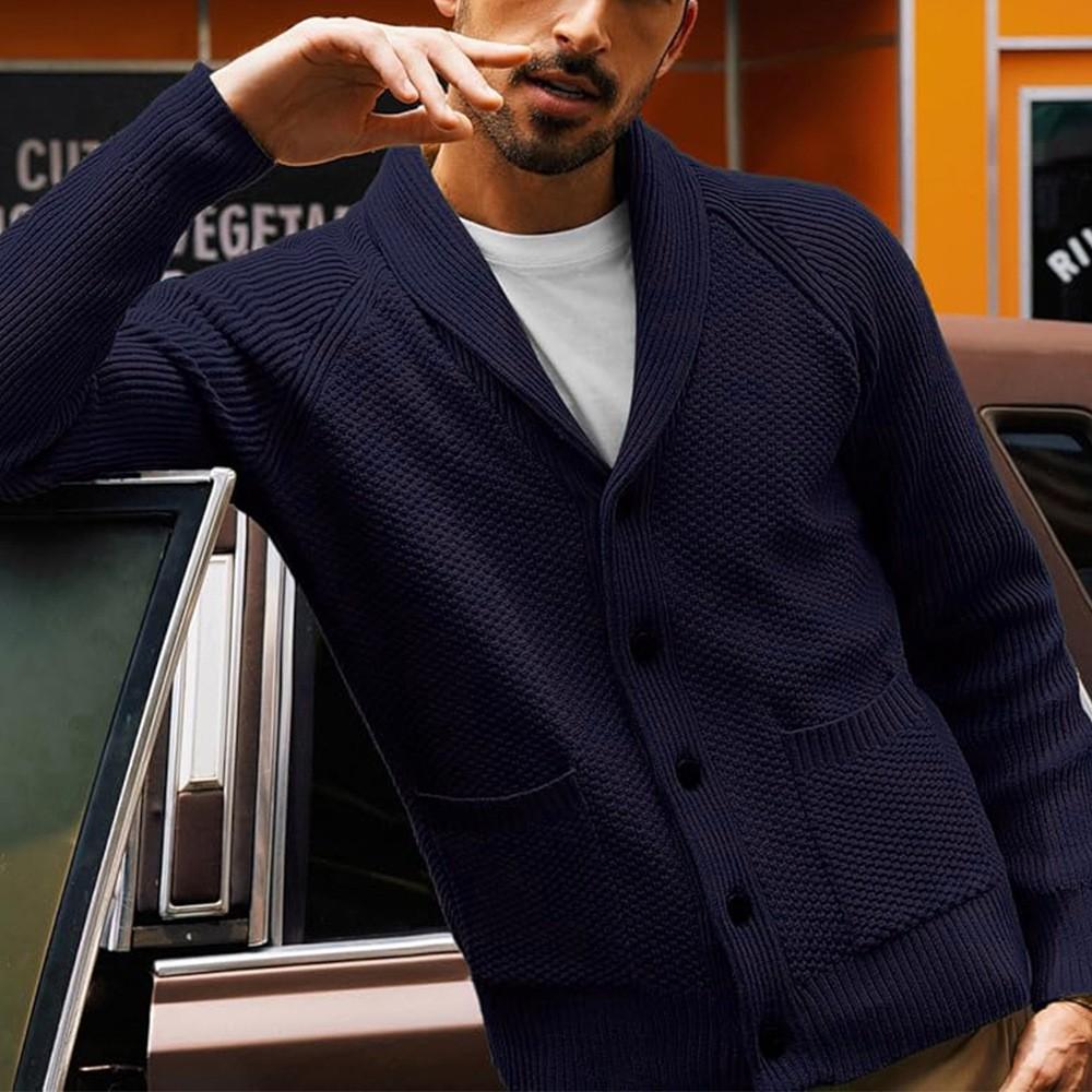 

Мужской уличный повседневный кардиган свободного кроя, вязаный, с длинными рукавами, лацканами и карманом L