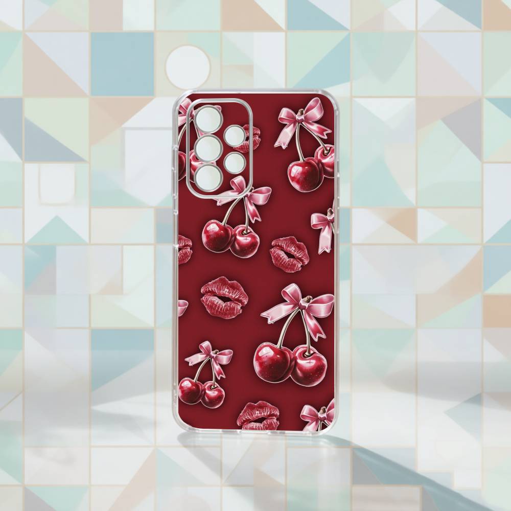 Luxury Wine R-Red Cherry Phone Case For Samsung S25,S24,S21,S22,S23,S30,Ultra,S20,Plus,Fe Transparent Cover