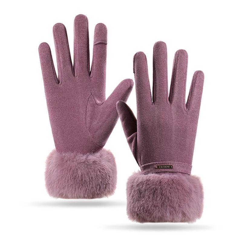 Women's Winter Cycling Gloves: Cold-Proof, Thick, Warm, Cute Suede, Fleece-Lined, Windproof, Touchscreen-Compatible