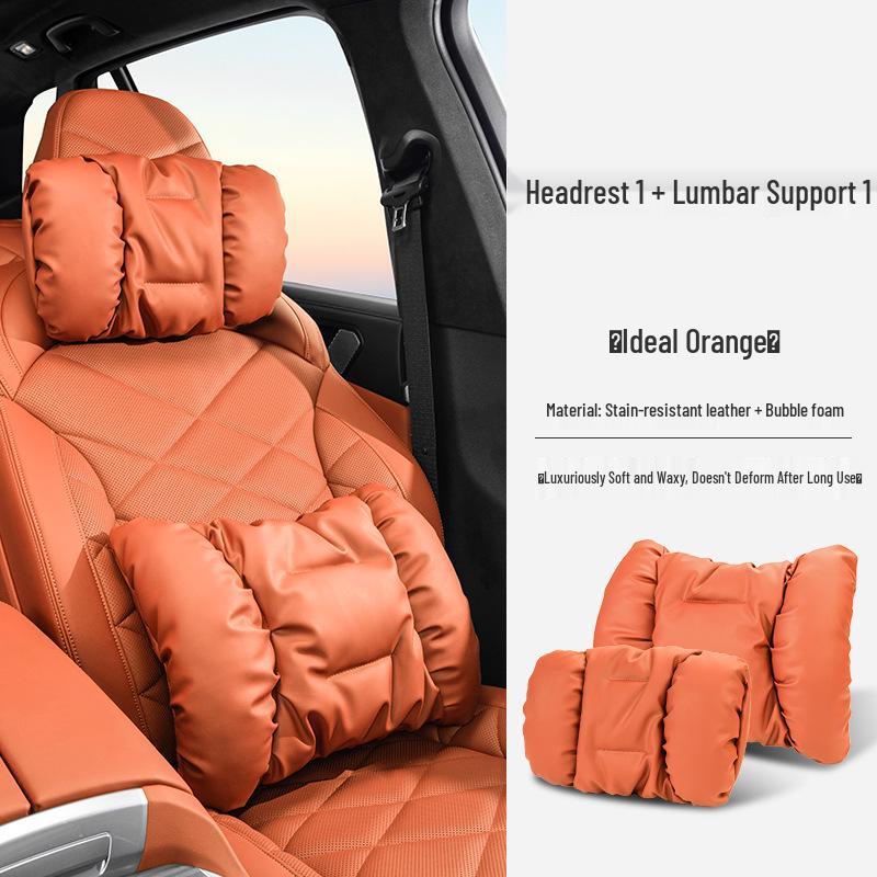 Luxury Leather Car Neck & Lumbar Support Pillow Set