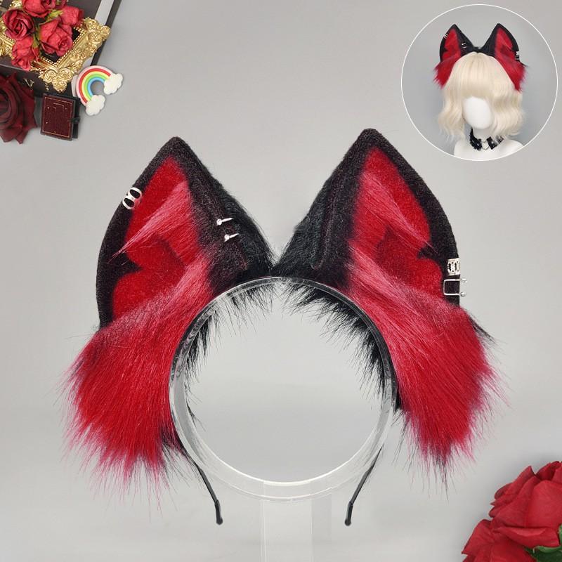 Y2K Dark Aesthetic Fox Ear Headband With Tail Accessory Set Halloween Cosplay Kawaii Animal Costume Unisex