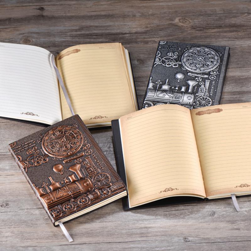 A5 Vintage 3D Ražba Zápisník Ručně Vázaná Pevná PU Kniha Evropský Styl Ražba Diář Školní Kancelářské Potřeby