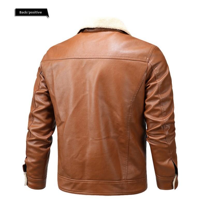 Veste en cuir synthétique pour homme, coupe ajustée, tendance, avec fourrure intégrée, style locomotive