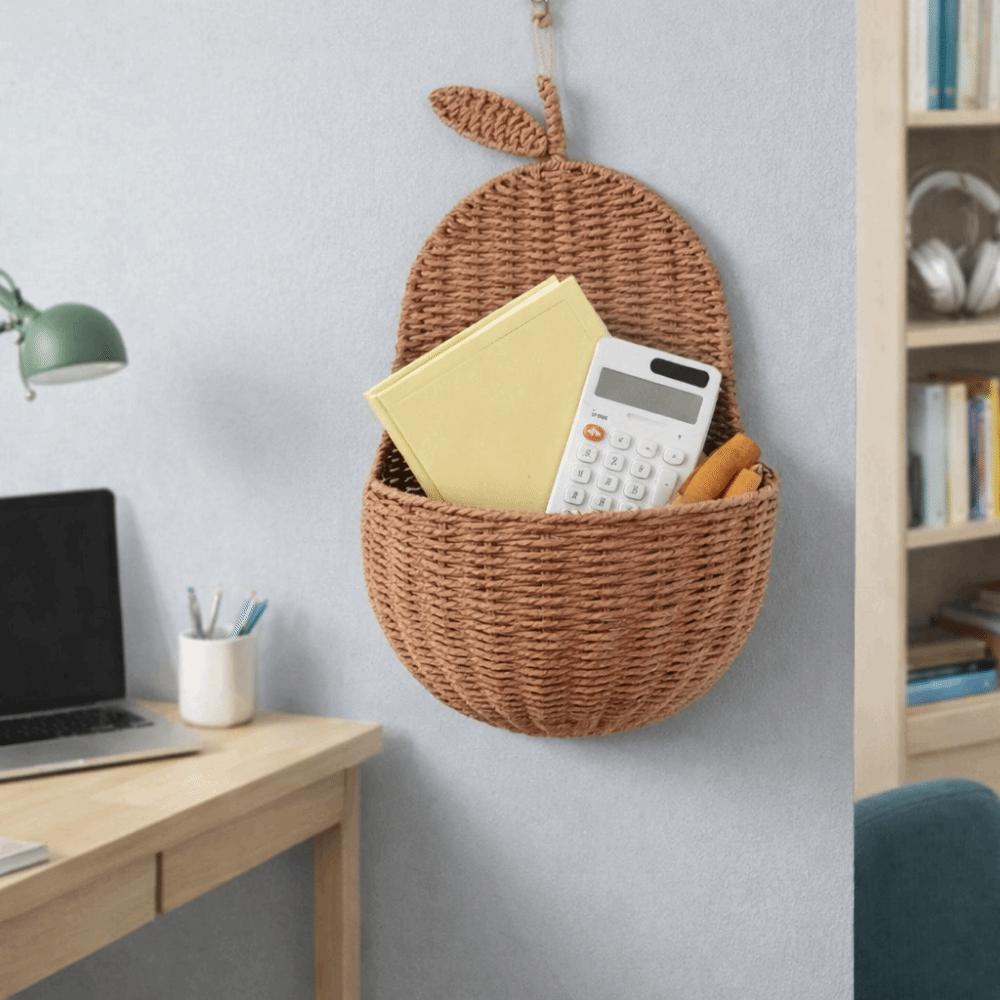 Handmade Pear Shape Storage Basket Decorative Rustic Imitation Rattan Storage Basket Eco-Friendly Woven Hanging Basket